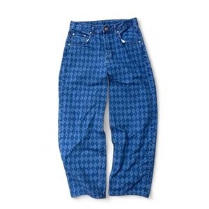 Urban Outfitters Blue high-waisted checkered straight leg jeans Skater Y2K Emo